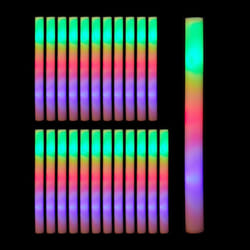 Bâton lumineux LED lot de 24 bâtonnets clignotants en mousse 3 modes piles fête 465 cm de long blanc