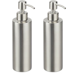 Relaxdays - Distributeur de savon, lot de 2, rechargeable, salle de bain, cuisine, pompe à désinfectant, acier inox, 300 ml, argenté