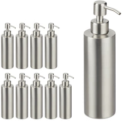 Distributeur de savon, lot de 10, rechargeable, salle de bain, cuisine, pompe à désinfectant, acier inox, 300ml, argenté
