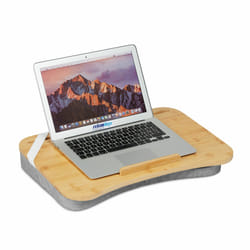 Relaxdays Support pour ordinateur portable, bambou, coussin en mousse à mémoire, LxP 51x36 cm, lit, canapé, nature/gris