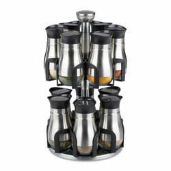 Relaxdays - Carrousel à épices, 12 pots, acier inoxydable & verre, rotatif, lave-vaisselle, support à herbes, argenté/noir