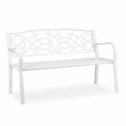 Relaxdays Banc de jardin, nostalgique, 2 places, résistant aux intempéries, fonte et acier, HLP: 78x124,5x58 cm, blanc