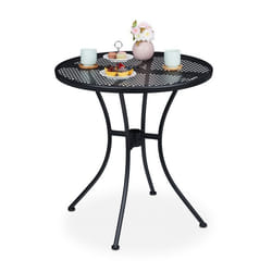 Relaxdays Table ronde de jardin, trou pour parasol, aspect grille, résistant aux intempéries, acier, HxD 72x70 cm, noir