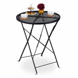 Relaxdays Table de jardin pliante, HxD 71,5 x 60,5 cm, résistant aux intempéries, trou pour parasol, rond, acier, noir