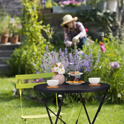 Relaxdays Table de jardin pliante, HxD 71,5 x 60,5 cm, résistant aux intempéries, trou pour parasol, rond, acier, noir
