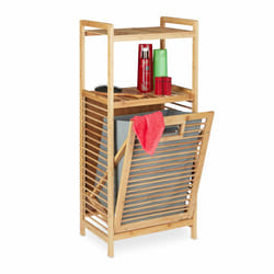 Meuble à linge, avec bac pliable, 2 surfaces de rangement, bambou et tissu, hlp 95 x 40 x 30 cm, nature/gris - Relaxdays