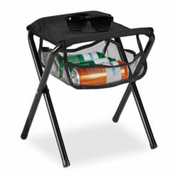 Tabouret pliant camping, avec poche, jusqu'à 120 kg, pliable, léger, siège plage, hlp: 39 x 29 x 35 cm, noir - Relaxdays