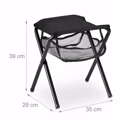 Tabouret pliant camping, avec poche, jusqu'à 120 kg, pliable, léger, siège plage, hlp: 39 x 29 x 35 cm, noir - Relaxdays - Vue supplémentaire 4