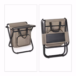 Relaxdays Tabouret de camping avec poche, pliant, sans dossier, pêche, jardin, chaise à transporter, 60x35x35 cm, beige - Vue supplémentaire 6