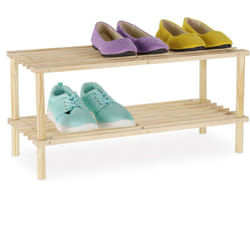 Relaxdays - tagère à chaussures bois, meuble étroit à 2 niveaux, jusqu'à 4 paires, h x l x p : 29,5 x 63 x 26 cm, nature
