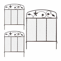 Bordure de jardin à planter, 3 éléments de clôture, HxL : 79 x 63 cm, métal, design vintage, robuste, brun - Relaxdays