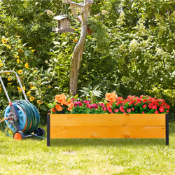 Relaxdays - Carré potager avec non-tissé, hlp: 32,5x118x35 cm, en bois, terrasse, balcon et jardin, rectangulaire, nature