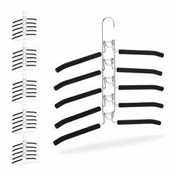 6 x Cintre multiple porte-pantalons 5 en 1 gain de place antidérapant armoire argenté/noir
