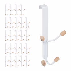 Crochet de porte lot de 25 scandinave patères en fer & bois chambre H x L x P 19 x 9 x 8 cm blanc/nature