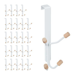 Crochet de porte lot de 25 scandinave patères en fer & bois chambre H x L x P 19 x 9 x 8 cm blanc/nature