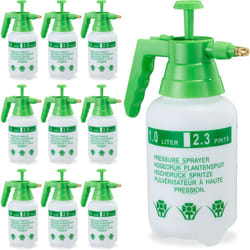 Relaxdays - Pulvérisateur à pression, lot de 10, bouteille pulvérisation, pompe, buse laiton réglable 1 l, plante jardin, vert