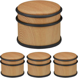 Relaxdays - Butoir de porte, en lot de 4, lourdes portes & fenêtres, inox & caoutchouc, aspect boisé, cale haute, ∅ 9,5 cm, marron