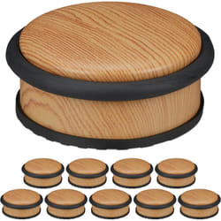 Relaxdays - Butoir de porte, lot de 10, lourdes portes, acier inoxydable, caoutchouc, plat, aspect boisé HxD 5x10,5 cm, marron clair