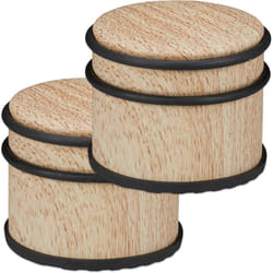 Relaxdays - Butoir de porte, lot de 2, lourdes portes & fenêtres, en acier inox & caoutchouc, aspect boisé, ∅ 9,5 cm, marron clair