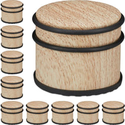 Relaxdays - Butoir de porte, lot de 10, lourdes portes & fenêtres, en acier inox & caoutchouc, aspect boisé, ∅ 9,5 cm, marron clair
