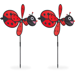 Moulin à vent coccinelle, lot de 2, décoration jardin, balcon & terrasse, 76,5 x 36,5 x 51,5 cm, à planter, rouge/noir