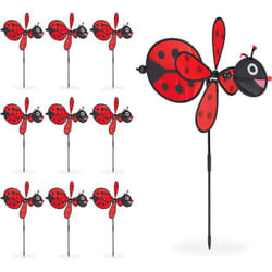 Relaxdays - Moulin à vent coccinelle, lot de 10, décoration jardin, balcon & terrasse, 76,5 x 36,5 x 51,5 cm, à planter, rouge/noir