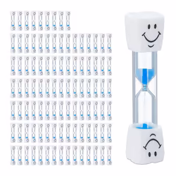 Sabliers brossage de dents lot de 100 pour enfants minuteurs 3 minutes silencieux verre/sable blanc-bleu