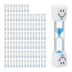 Sabliers brossage de dents lot de 100 pour enfants minuteurs 3 minutes silencieux verre/sable blanc-bleu