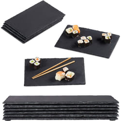 Relaxdays - Plateau en ardoise, lot de 12, 26 x 16 cm, assiette de présentation, rectangulaire, plat de service, anthracite
