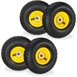 Relaxdays - 4 roues pour diable 4.1/3.5-4, de rechange avec air, axe de 16 mm, jusqu'à 136 kg, 260 x 85 mm, jaune/noir