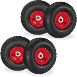 Relaxdays - 4 roues pour diable 4.1/3.5-4, de rechange avec air, axe de 16 mm, jusqu'à 136 kg, 260 x 85 mm, rouge/noir