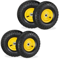 Lot de 4 roues pour diable 4.1/3.5-4, chambre à air, axe de 136 mm, max. 136 kg, jantes acier 260 x 85 mm, jaune/noir