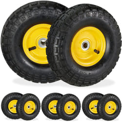 Relaxdays - Lot de 8 roues pour diable 4.1/3.5-4, chambre à air, axe de 136 mm, max. 136 kg, jantes acier 260 x 85 mm, jaune/noir