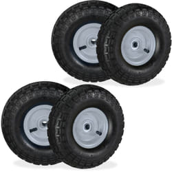 Lot de 4 roues pour diable 4.1/3.5-4, chambre à air, axe de 136 mm, max. 136 kg, jantes acier 260 x 85 mm, gris/noir
