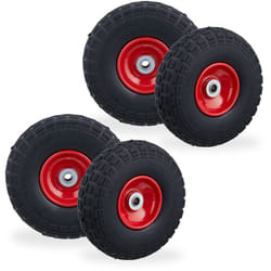 Roue de diable Set de 4 en caoutchouc 260x85 mm, increvables, 16 mm, 4.1/3.5-4 essieu, jusqu'à 150 kg, noir/rouge