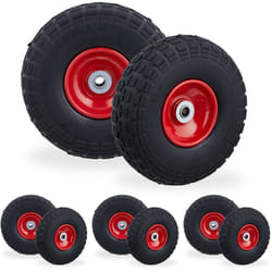 Roue de diable Set de 8 en caoutchouc 260x85 mm, increvables, 16 mm, 4.1/3.5-4 essieu, jusqu'à 150 kg, noir/rouge