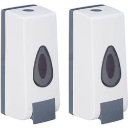 Relaxdays - Distributeur de savon mural, lot de 2, rechargeable, 350 ml, montage au mur, manuel, hlp 20 x 7,5 x 7,5 cm, blanc