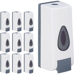 Relaxdays - Distributeur de savon mural, lot de 10, rechargeable, 350 ml, montage au mur, manuel, hlp 20 x 7,5 x 7,5 cm, blanc