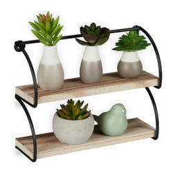 Relaxdays - tagère murale industriel, 2 niveaux, métal bois, déco, tablette suspendue, hlp: 17 x 22 x 7 cm, noir/nature