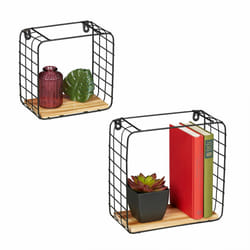 Relaxdays - Set de deux étagères murales de forme cubique, deux tailles, plantes, livres, bois mdf métal, noir, brun clair
