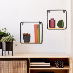 Relaxdays - Set de deux étagères murales de forme cubique, deux tailles, plantes, livres, bois mdf métal, noir, brun clair