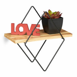 Relaxdays - tagère murale avec des formes de diamants, 30 x 30 x 15 cm, fer et bois mdf, salon, chambres, noir, brun