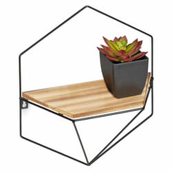 Relaxdays - tagère murale de forme hexagonale, 35 x 31 x 13,5 cm, fer et bois mdf, Salon, chambres cuisine, noir, brun
