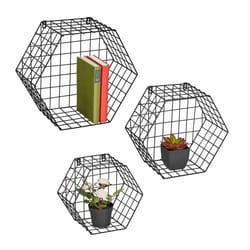 Relaxdays - tagères murales de forme hexagonale, 35 x 31 x 13,5 cm, design de grille, fer, salon, chambres, cuisine, noir