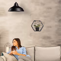 Relaxdays - tagères murales de forme hexagonale, 35 x 31 x 13,5 cm, design de grille, fer, salon, chambres, cuisine, noir