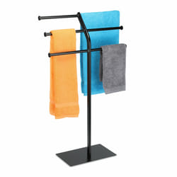 Porte-serviettes 3 barres 6 serviettes, sur pied, salle de bain, cuisine, fer, hlp : 87x50,5x20,5 cm, noir - Relaxdays