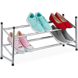 Tagère à chaussures téléscopique, 2 étages, 10 paires, métal et plastique, HxLxP : 36x16-115 x23 cm, argenté - Relaxdays