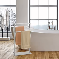 Porte-serviettes, 3 barres, HxLxP : env. 86,5 x 50 x 20 cm, pour salle de bain et toilettes invités, argenté - Relaxdays