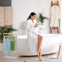 Porte-serviettes, 3 barres, HxLxP : env. 86,5 x 50 x 20 cm, pour salle de bain et toilettes invités, argenté - Relaxdays