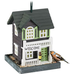 Relaxdays - Mangeoire d'extérieur pour oiseaux à suspendre, maison de campagne, hlp 23,5x18x18 cm, jardin & balcon, coloré